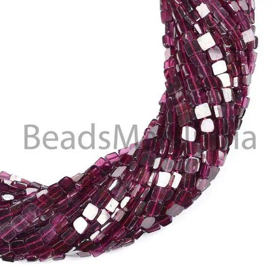 Natural Garnet Flat Square Beads, 4-5mm Garnet Square Shape Beads, Garnet Drill Beads For Jewelry, Garnet Square, Wholesale Beads Suppliers