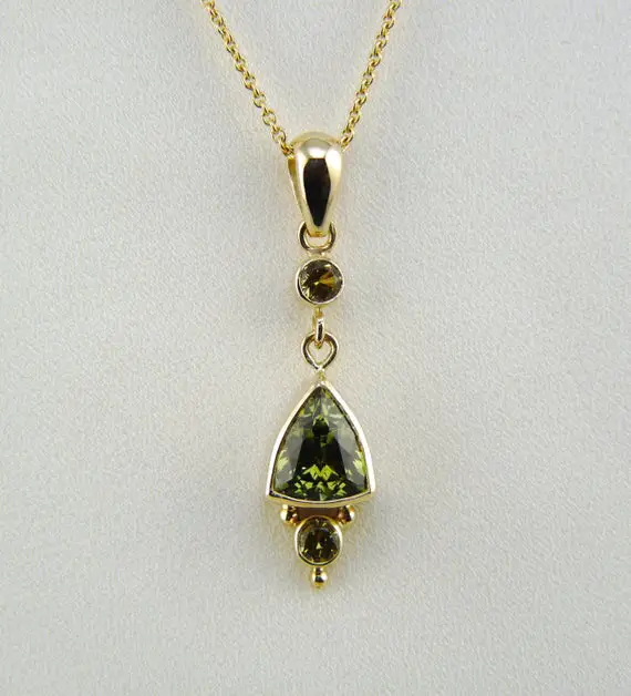 Chrysoberyl Pendant, Green Stone Pendant, Chartreuse Green Necklace, Green Stone 14k Gold Pendant, Green Stone, Yellow Garnet Pendant