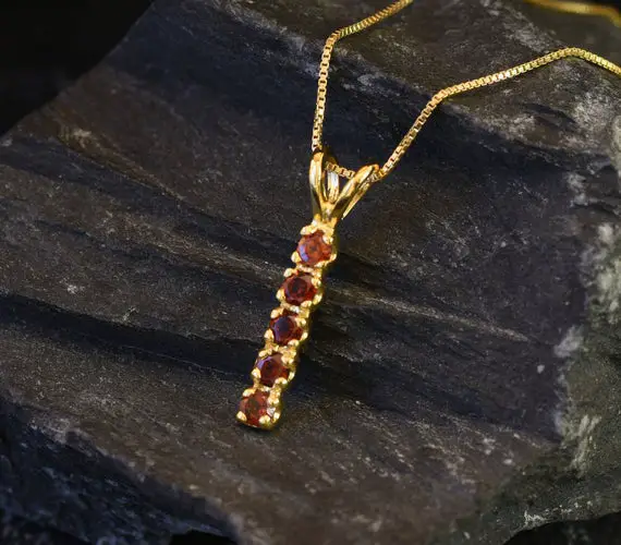 Gold Garnet Pendant, Red Bar Pendant, Natural Garnet, Minimalist Necklace, January Birthstone, Gold Plated Pendant, Simple Pendant, Vermeil