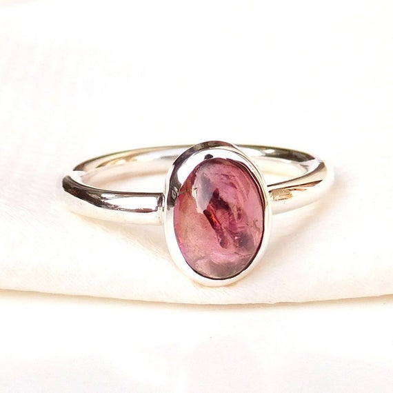Natural Red Garnet Ring, Silver Ring, Simple Band Ring, Womens Ring, 925 Sterling Silver, Handmade Ring, Gift Ring, Oval Gemstone Ring