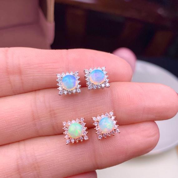 Genuine Fire Opal Stud Earrings | Sterling Silver Earrings | Raw Opal Earrings | Opal Jewelry | October Birthstone Earrings Gift For Her