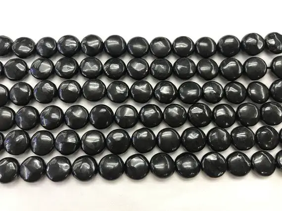 Genuine Shungite 10mm - 12mm Flat Round Black Gemstone Coin Loose Beads 15 Inch Jewelry Supply Bracelet Necklace Material Support Wholesale