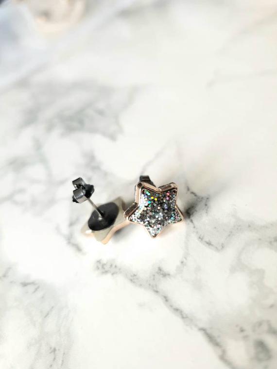 Glitter Star Titanium Earrings, Sparkly Earrings, Hypoallergenic Earrings, Nickel Free Studs, Stocking Filler For Women, Cracker Gift,