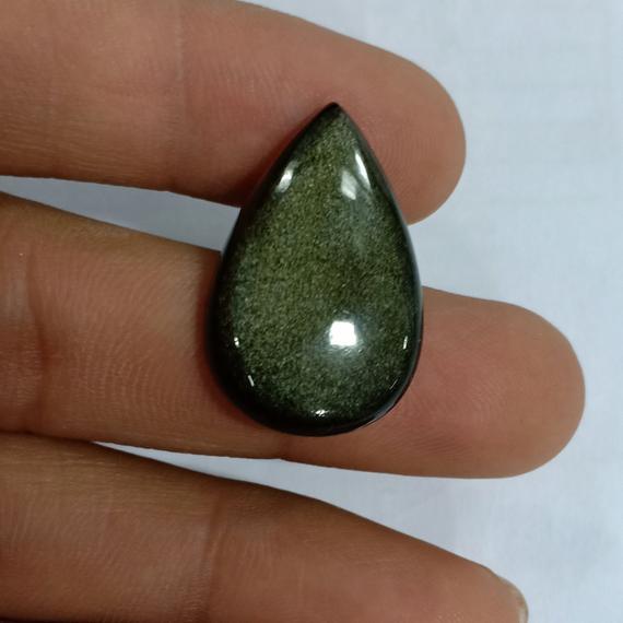 Natural Gold Sheen Obsidian 17x26x5 Mm Pear Shape Cabochon Gemstone