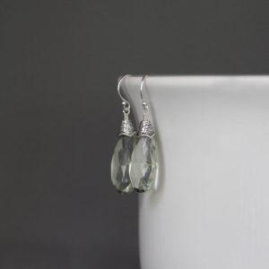 Shop Green Amethyst Earrings! Green Amethyst Earrings – Green Gemstone Earrings – Bali Silver Earrings – Wire Wrapped Earrings Silver | Natural genuine Green Amethyst earrings. Buy crystal jewelry, handmade handcrafted artisan jewelry for women.  Unique handmade gift ideas. #jewelry #beadedearrings #beadedjewelry #gift #shopping #handmadejewelry #fashion #style #product #earrings #affiliate #ad