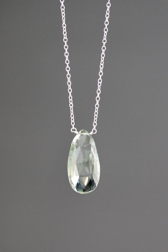 Green Amethyst Necklace - Green Gemstone Pendant - Single Stone Necklace - Minimalist Necklace