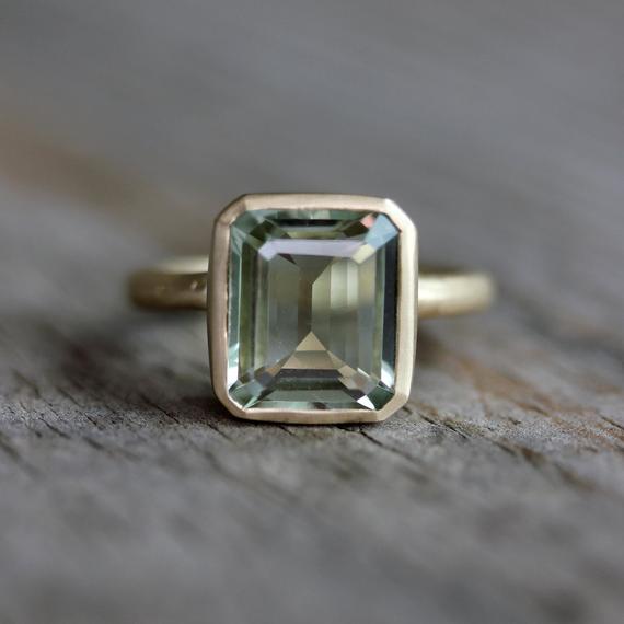 Emerald Engagement Ring, Emerald Cut Green Amethyst Ring, Prasiolite Ring, Octagon Prasiolite Gemstone Ring, Amethyst Jewellery