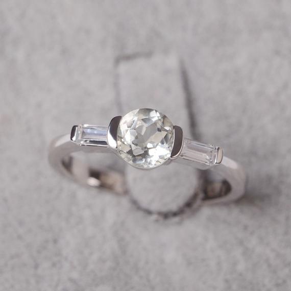 Green Amethyst Ring White Gold Round Cut Gemstone Rings Eternity Rings