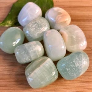 Tumbled Pistachio green Calcite Stones Set with Gift Bag and Note