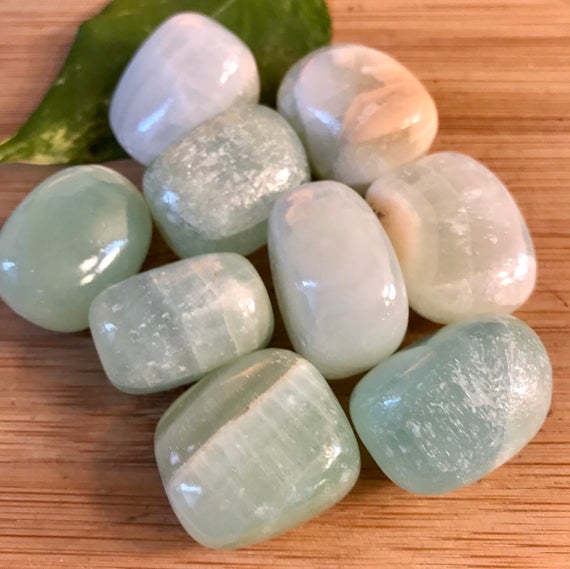 Tumbled Pistachio Green Calcite Stones Set With Gift Bag And Note