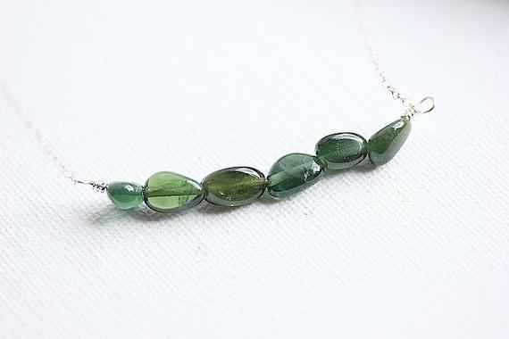 Green Diopside Necklace - Diopside Stone - Green Necklace - May Birthstone Necklace - Diopside Bead Chips - Crystal Necklace - Gift For Her