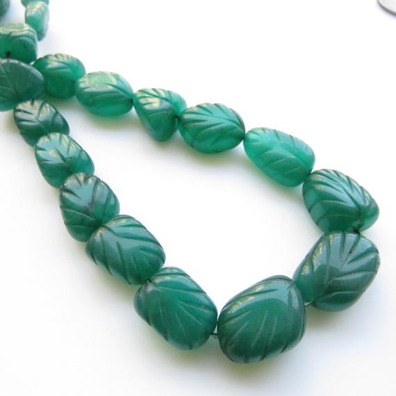 Green Jade Carved Tumble Beads, Green Jade Tumbles, 15mm To 22mm Green Jade Hand Carved Beads, 17 Inch Bead Strand, Gds1416