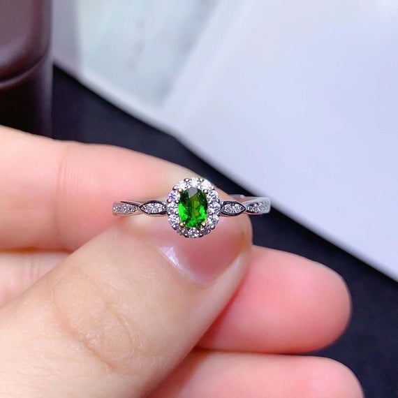 Chrome Diopside Ring, Handmade Sterling Silver Ring, Dainty Green Gemstone Ring, Rings For Women, Gift For Her