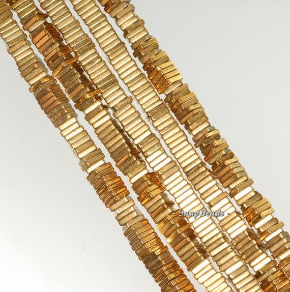 4x1mm Gold Hematite Gemstone Heishi Square Slice 4x1mm Loose Beads 15.5 Inch Full Strand (90189099-199)