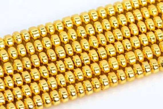 3x2mm 18k Gold Tone Hematite Beads Grade Aaa Natural Gemstone Full Strand Rondelle Loose Beads 15.5" Bulk Lot Options (106933-2221)