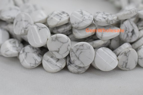 15.5" 16mm Natural White Howlite Twisted/wave Coin Beads, Semi Precious Stone Jgdoc