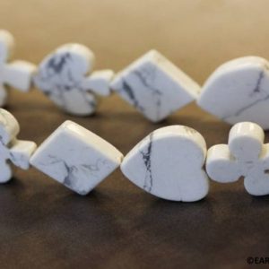 Shop Howlite Bead Shapes! L/ White Howlite 16-17mm Poker Suits beads 16" strand Size varies | Natural genuine other-shape Howlite beads for beading and jewelry making.  #jewelry #beads #beadedjewelry #diyjewelry #jewelrymaking #beadstore #beading #affiliate #ad