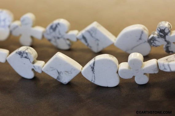 L/ White Howlite 16-17mm Poker Suits Beads 16" Strand Size Varies Natural Howlite Gemstone Beads For Jewelry Making