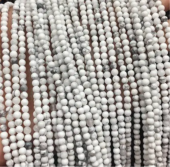 4mm White Howlite Beads, Round Gemstone Beads, Wholesale Beads