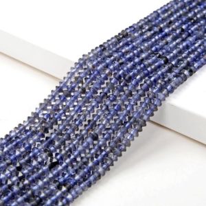 Shop Iolite Faceted Beads! 3x2MM Deep Iolite Gemstone Grade AAA Bicone Faceted Rondelle Saucer Loose Beads (P1) | Natural genuine faceted Iolite beads for beading and jewelry making.  #jewelry #beads #beadedjewelry #diyjewelry #jewelrymaking #beadstore #beading #affiliate #ad
