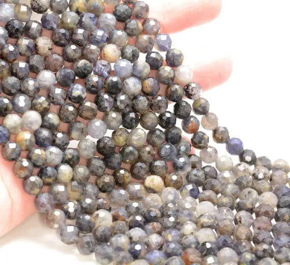 7mm Iolite Gemstone Micro Faceted Round Grade Ab Beads 15.5inch Bulk Lot 1,6,12,24 And 48 (80010154-a195)