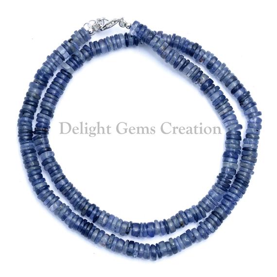 Natural Iolite Beaded Necklace, 5mm Iolite Smooth Round Tyre Bead Necklace,iolite Gemstone Necklace,iolite Jewelry 18 Inch Finished Necklace