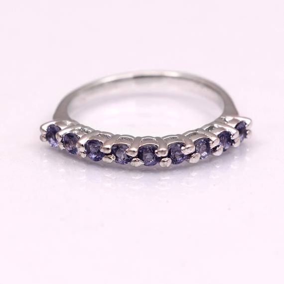 Iolite Half Eternity Ring,dainty Stacking Ring,vintage Thin Ring,art Deco Stacking Ring,anniversary Gift For Women Her,925 Sterling Silver-