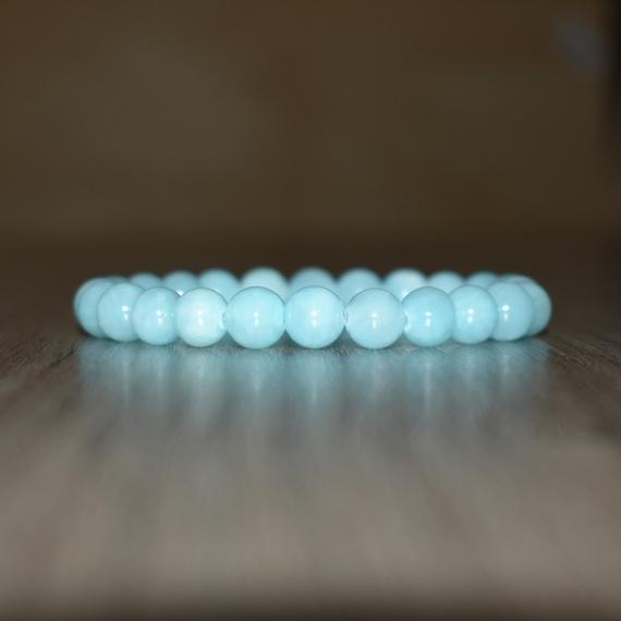 8mm Ice Blue Persian Jade Bracelet, Natural Jade, Elastic Bracelet For Women And Men, Persian Jade Protection Bracelet