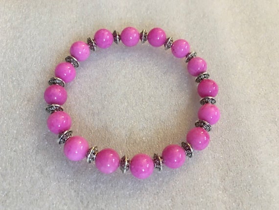 Magenta Jade, Electric Pink Wrist Mala, 8 Mm Wrist Bracelet, Beads Healing Bracelet - For Emotional Balance And Stability, Love,heart Chakra