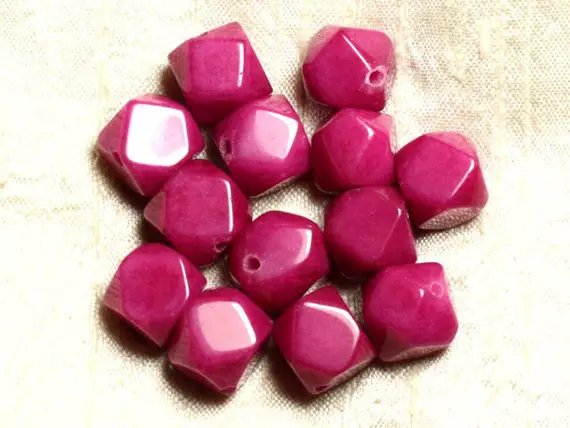 2pc - Perles De Pierre - Jade Rose Fuchsia Cubes Nuggets Facettés 14-15mm   4558550002525