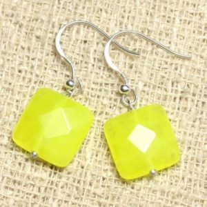 Shop Jade Earrings! Earrings 925 sterling silver and neon yellow Jade – stone 14mm faceted square | Natural genuine Jade earrings. Buy crystal jewelry, handmade handcrafted artisan jewelry for women.  Unique handmade gift ideas. #jewelry #beadedearrings #beadedjewelry #gift #shopping #handmadejewelry #fashion #style #product #earrings #affiliate #ad