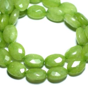 Shop Jade Faceted Beads! 2PC – beads – faceted oval 14x10mm Green Jade – stone 8741140008212 | Natural genuine faceted Jade beads for beading and jewelry making.  #jewelry #beads #beadedjewelry #diyjewelry #jewelrymaking #beadstore #beading #affiliate #ad