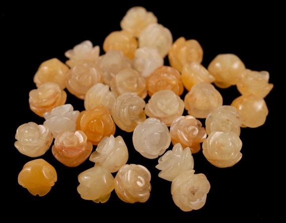 12mm Yellow Jade Gemstone Carved Rose Flower Beads Bulk Lot 5,10,20,30,50 (90187281-002)