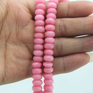 Shop Jade Bead Shapes! Pink Jade Beads ,One Full Strand,Pink Stone Beads Jade Bea Gemstone beads –5*8mm–15  inches–approx 80 Pieces–EBT112 | Natural genuine other-shape Jade beads for beading and jewelry making.  #jewelry #beads #beadedjewelry #diyjewelry #jewelrymaking #beadstore #beading #affiliate #ad