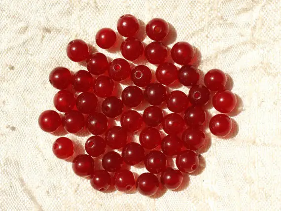 Fil 39cm 62pc Environ - Perles Pierre - Jade Boules 6mm Rouge Cerise