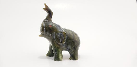 Hand Carved Jade Elephant Collectors Specimen, Decorative Great For Elephant Lover, Handmade Sculpture, Hand Carved Stone Natural Green Jade