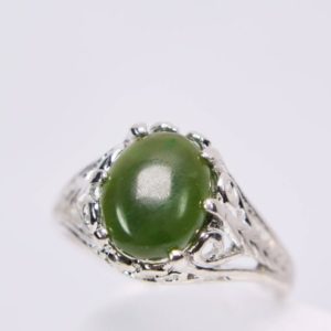 Shop Jade Rings! Jade Ring, Genuine Nephrite Jade 10x8mm Oval Cabochon Cut, Set in 925 Sterling Silver Filigree Ring | Natural genuine Jade rings, simple unique handcrafted gemstone rings. #rings #jewelry #shopping #gift #handmade #fashion #style #affiliate #ad