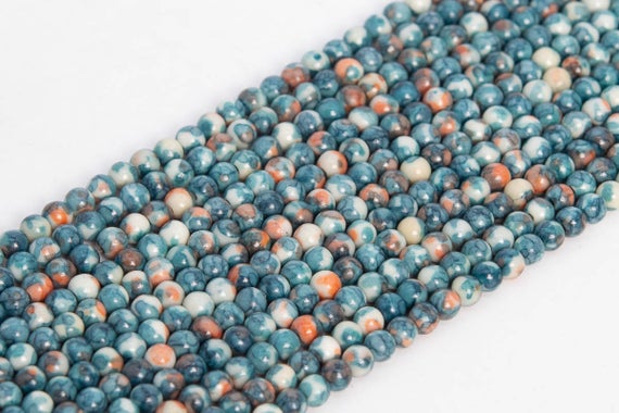 Ink Blue & Orange Rain Flower Jade Loose Beads Round Shape 3mm