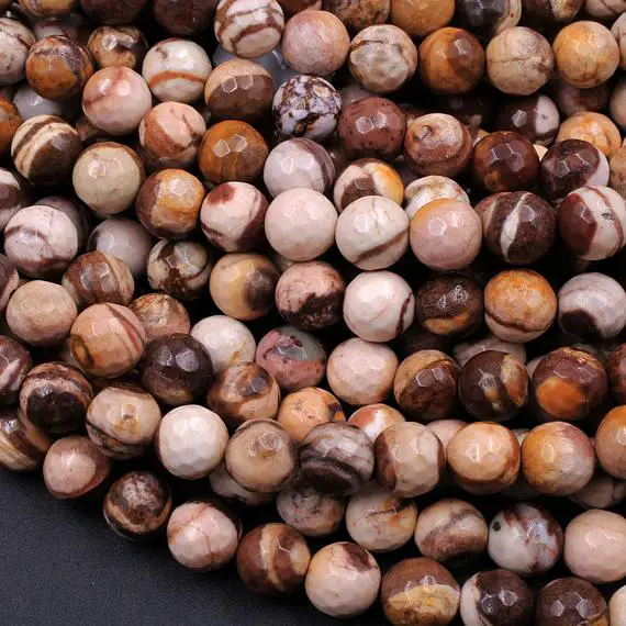 Faceted Zebra Jasper 4mm 6mm 8mm 10mm Round Beads 15.5" Strand