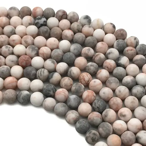 8mm Matte Pink Zebra Jasper Beads, Gemstone Beads, Wholesale Beads