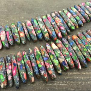Shop Jasper Bead Shapes! Multicolor Jasper Stick Beads Colorful Jasper Graduated Imperial Jasper Point Beads Mixed Color Jasper Pendant Beads 6-8*18-50mm 15.5" | Natural genuine other-shape Jasper beads for beading and jewelry making.  #jewelry #beads #beadedjewelry #diyjewelry #jewelrymaking #beadstore #beading #affiliate #ad