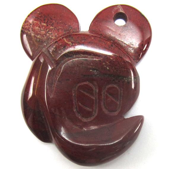 35x44mm Poppy Jasper Carved Mouse Pendant Bead 1 Pc 34386