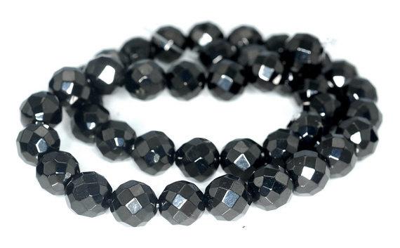 10mm Black Jet Gemstone Faceted Round Loose Beads 16 Inch Full Strand (90186933-826)