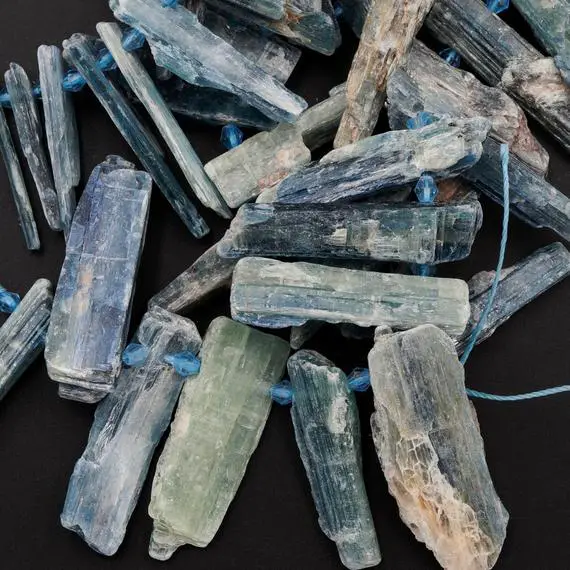 Rough Raw Natural Bicolor Kyanite Beads Rare Blue Green Kyanite Unpolished Freeform Irregular Long Spike Rectangle Gemstone 15.5" Strand