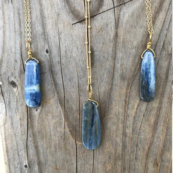 Kyanite / Polished Blue Kyanite / Kyanite Pendant / Kyanite Necklace / Kyanite Jewelry / Chakra Jewelry / Reiki Jewelry / Gold Filled
