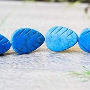 L/ Dyed Turquoise Howlite 15x20mm Leaf Beads  15.5" long Sky Blue Color Semi-Precious Stone , Carved Leaf Stone Beads, For Designs Making | Natural genuine other-shape Gemstone beads for beading and jewelry making.  #jewelry #beads #beadedjewelry #diyjewelry #jewelrymaking #beadstore #beading #affiliate #ad