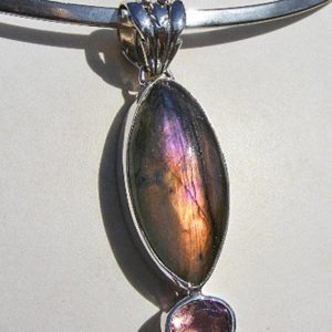 LABRADORITE and Ametrine PENDANT, AA Quality, Rare Lavender and Golden Color, Faceted Ametrine Accent, Sterling Silver | Natural genuine Ametrine pendants. Buy crystal jewelry, handmade handcrafted artisan jewelry for women.  Unique handmade gift ideas. #jewelry #beadedpendants #beadedjewelry #gift #shopping #handmadejewelry #fashion #style #product #pendants #affiliate #ad