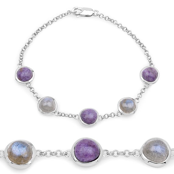 Chaorlite And Labradorite Bracelet, Natural Gemstone Bracelet .925 Sterling Silver, Birthday Gift For Her, Bracelet For Women