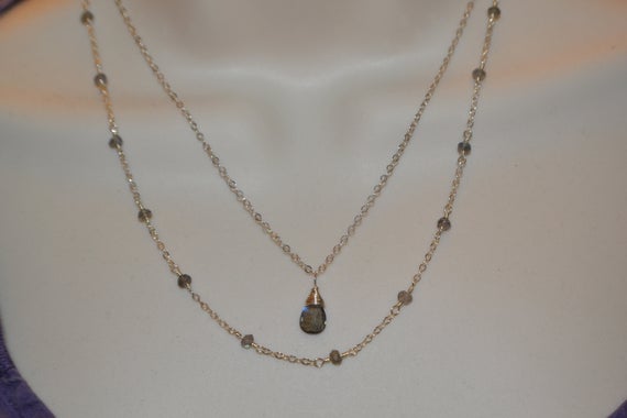 Labradorite Necklace In Sterling Silver, 14k Gold // Layered Gemstone Necklace // Minimalist Labradorite // Delicate Labradorite // Bohochic