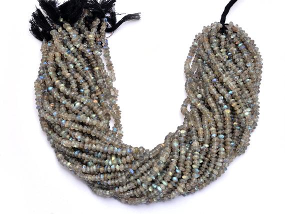 Labradorite Gemstone 4mm Button Rondelle Smooth Beads | 13inch Strand | Natural Blue Fire Labradorite Semi Precious Gemstone Saucer Beads |